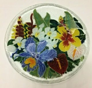 Peggy Karr Fused Glass 7 1/2 " Tropical Flowers Plate