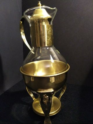 Princess House Brass Coffee Tea Pot W/ Warmer Vintage Carafe Euc