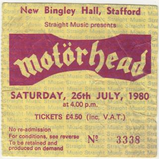 Motorhead Angel Witch Saxon Girlschool Concert Ticket Stub 7/26/80 Stafford Rare