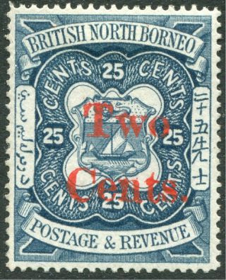 North Borneo: 1890 Sg51 Surcharged 2c On 25c Indigo Vf/mint Hinged