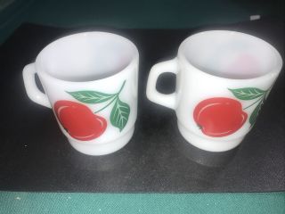 Rare Vintage Termocrisa Red Cherry Milk Glass Mugs