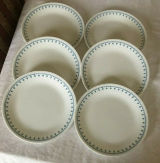 6 Vintage Corelle Livingware Snowflake Blue Garland 10 1/4 Inch Dinner Plates