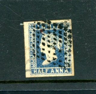 India 1854 Half Anna Blue,  Die I,  Sg 2/5 Fine - (j119)