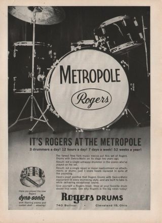 1962 Rogers Drums At The Metropole Musical Instrument Print Ad