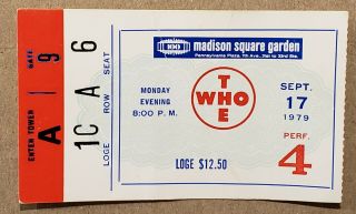 The Who 1979 Ticket Stub Madison Square Garden,  York City