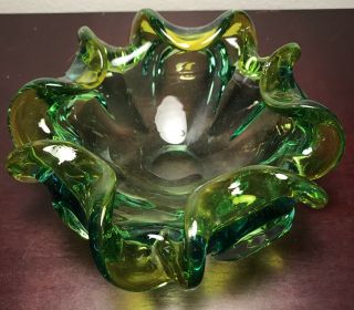 Vintage Murano Sommerso Glass Bowl Green And Canary Ombre