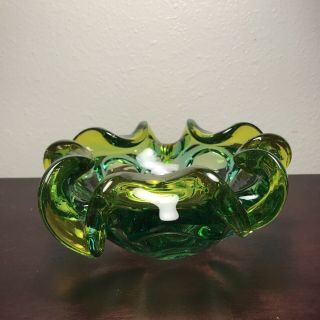 Vintage MURANO Sommerso Glass Bowl Green And Canary Ombre 2