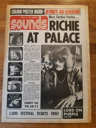 Sounds Music Newspaper April 29th 1972 Deep Purple Cover Jethro Tull Poster