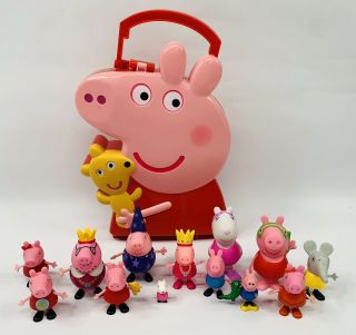 2003 Abd Peppa Pig Plastic Carry Case With Handle For Toy Storage,  13 Figures
