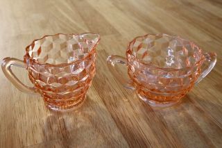 Vintage Pink Depression Glass - Creamer And Sugar Bowl Set,