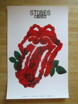 Rolling Stones Concert 2019 Tour Poster Los Angeles Pasadena Ca Red Roses