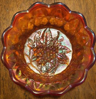 Vintage Iridescent Carnival Glass Bowl.  Grape Design Fenton