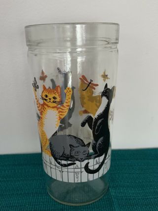 Vintage Anchor Hocking Glass Tumbler Cats On Fence Chasing Butterflies 6” Tall