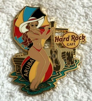 Hard Rock Cafe Aruba 2008 Girl In Red Bikini With An Umbrella And Guitar Pin