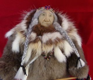 Fabulous Vintage Alaskan Doll Eskimo Inuit Handmade Fur Suede Leather