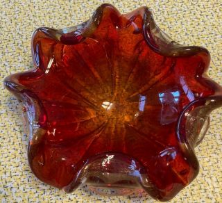 Vintage Mid Century Italian Murano Art Glass Dish Bowl Ashtray Reddish Orange