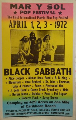 Black Sabbath Concert Poster 1972 Mar Y Sol Pop Festival B.  B.  King Fleetwood Mac