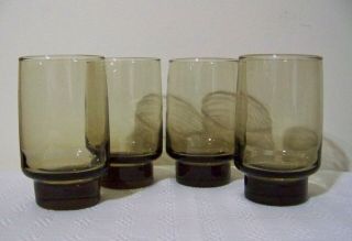 Libbey Tawny Accent 11 Oz Tumblers Set Of 4 Smoke Brown 4 3/4 " Glasses Vintage