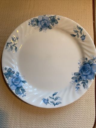 Set (4) Corelle Blue Velvet Rose Swirl 10 1/4 " Dinner Plates
