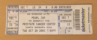 2003 Pearl Jam Chris Cornell Soundgarden Rhcp Santa Barbara Concert Ticket Stub