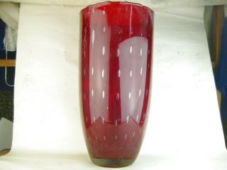 44619 Old Vintage Antique Art Deco Glass Flower Vase Red Bowl Large Pontil