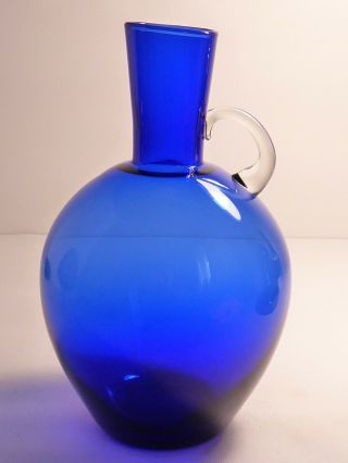 Blue Glass Flagon Carafe With Clear Glass Handle Max 6 7/8 " Tall