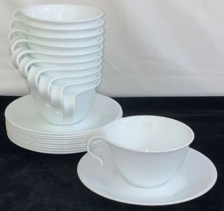 10 Corelle Winter Frost White 2 1/4 " Open Handle Thin Cups & Saucers