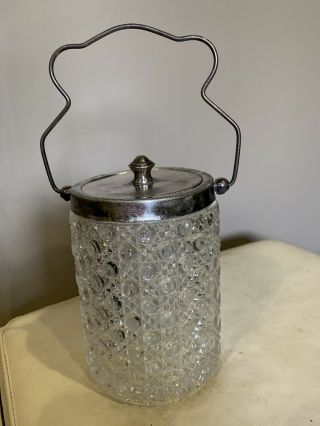 Antique Vintage Cut Glass Or Crystal Canister With Silver (plated?) Lid Wd