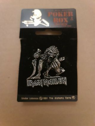 Iron Maiden Real Live Alchemy Poker Rox Pewter Pin Badge Clasp Rare Deadstock