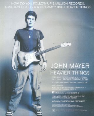 (hfbk5) Poster/advert 13x11 " John Mayer : Heavier Things
