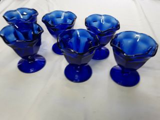 6 Vintage Anchor Hocking Cobalt Blue Tulip 4 " Dessert/ Ice Cream Glasses