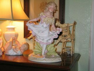 Incredible Large Antique Heubach Dancing Girl 17 Inches