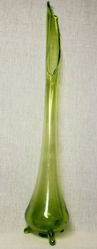Vintage L.  E.  Smith Mcm Swung Glass Green Vase 20 " Tall 3 Footed Base