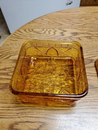 Vintage Tiara Indiana Amber Glass HONEY BEE Footed Candy Dish w/Lid 2