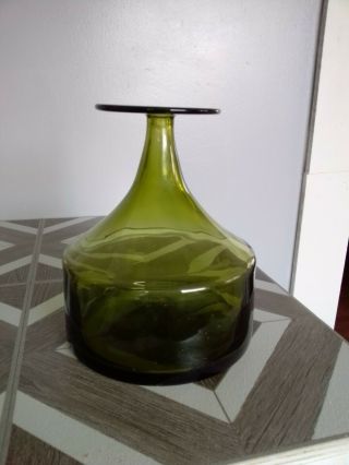 Blenko Greenwich Flint Craft Glass Vase Mid Century Danish Green