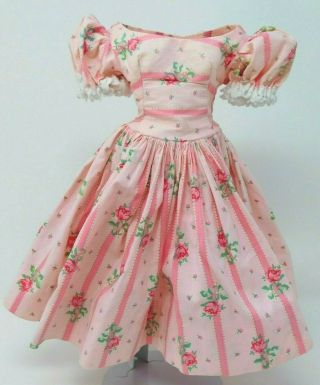 Vntg 1956 Madame Alexander Cissy Doll 2082 Pink Ribbons And Roses Print Dress