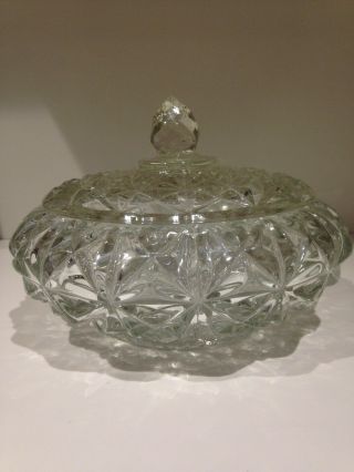 Heavy Pressed Glass Crystal Jar Dish With Lid Great Design For Candy And More