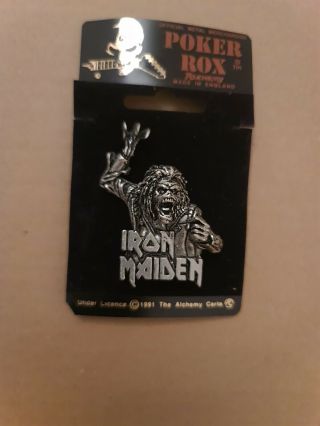 Iron Maiden No Prayer Alchemy Poker Rox Pewter Pin Badge Clasp Rare Deadstock