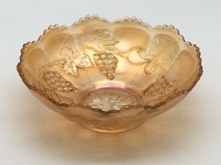 VINTAGE FENTON MARIGOLD GRAPE AND CABLE RUFFLED CARNIVAL GLASS BOWL CANDY DISH 2