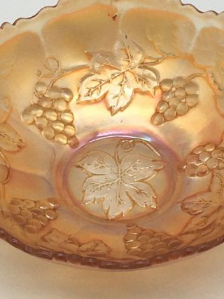 VINTAGE FENTON MARIGOLD GRAPE AND CABLE RUFFLED CARNIVAL GLASS BOWL CANDY DISH 3