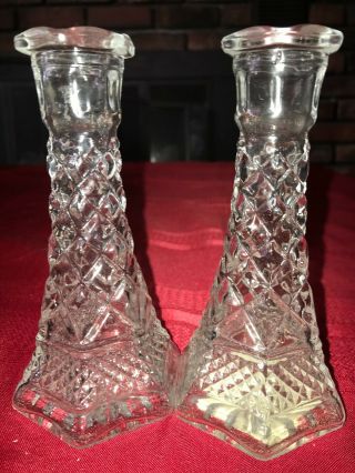 2 / Set Wexford Candlestick Candle Holder Bud Vase 6 " Anchor Hocking Clear Glass