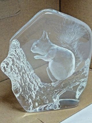 Mats Jonasson Squirrel Paperweight Signed Lead Crystal Etched Glass