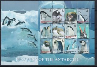 B.  A.  T 2008 Penguins Of The Antarctic Sg 474a Sheetlet Of 12 Mnh
