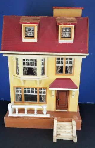 Antique Gottschaulk Red Roof Elevator Dollhouse Front Opening Great Cond