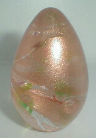 Signed Art Glass Ges Egg Paperweight Glass Eye Studio Peachy Space Swirl