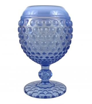 Vintage Fenton ? Blue Opalescent Hobnail Rose Vase 6” Pedestal Goblet Footed
