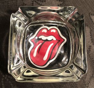 Rolling Stones Heavy Metal Rock Band Glass Ash Tray Ashtray 3 1/8” X 3 1/8”