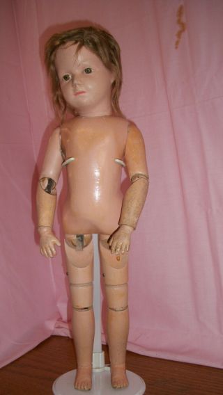 Antique 1920 Schoenhut Wooden Doll 19 " Wig Pouty Character