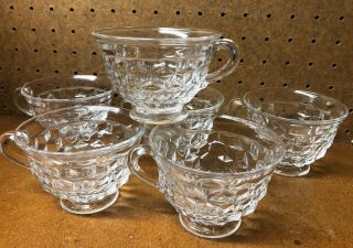 Vintage Set Of 6 Fostoria American Cubist Clear Footed Tea Cups