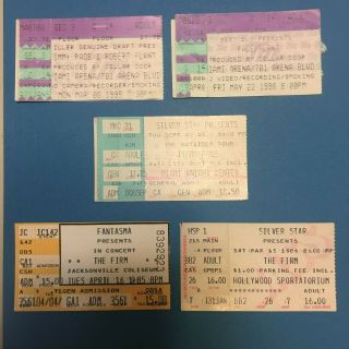 Jimmy Page Robert Plant (5) Concert Ticket Stubs Led Zeppelin The Firm 1985 - 1998